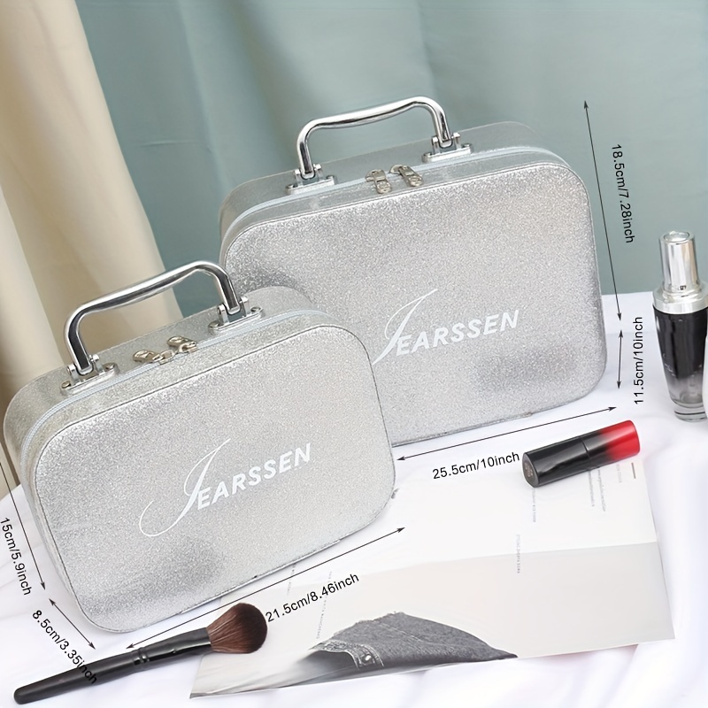 Glitter Leather Makeup Bag Organizer with Mirror Brush Holder