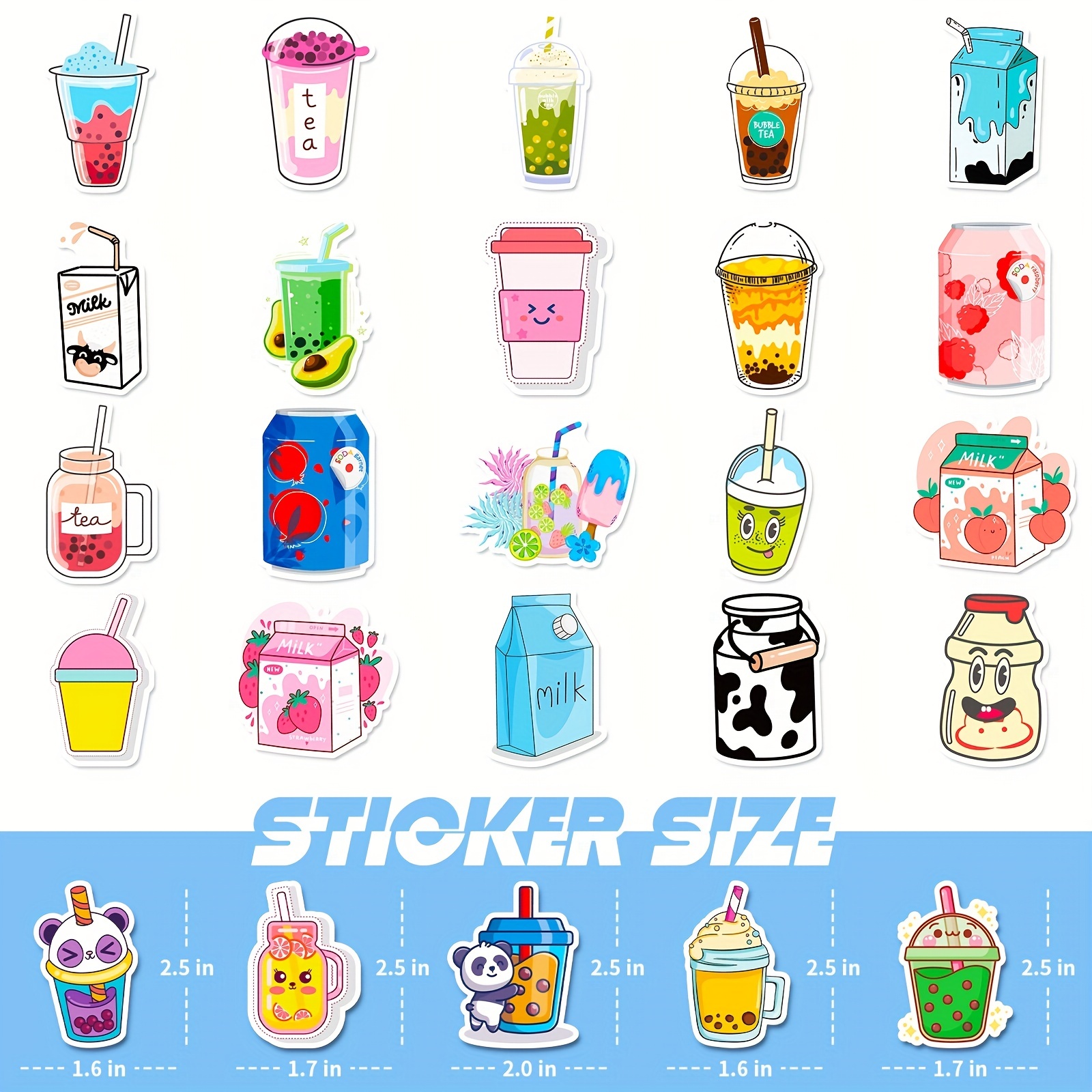 50Pcs Cute Boba Stickers for Water Bottle, Vinyl Aesthetic Drink Stickers  for Laptop Skateboard Phone, Waterproof Stickers Bulk for Teens Girls  Adults