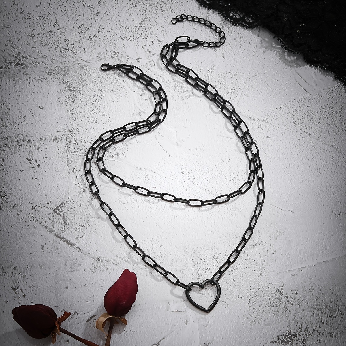 Punk Hollow Heart Clavicle Chain Necklace Multilayer Gothic Accessories