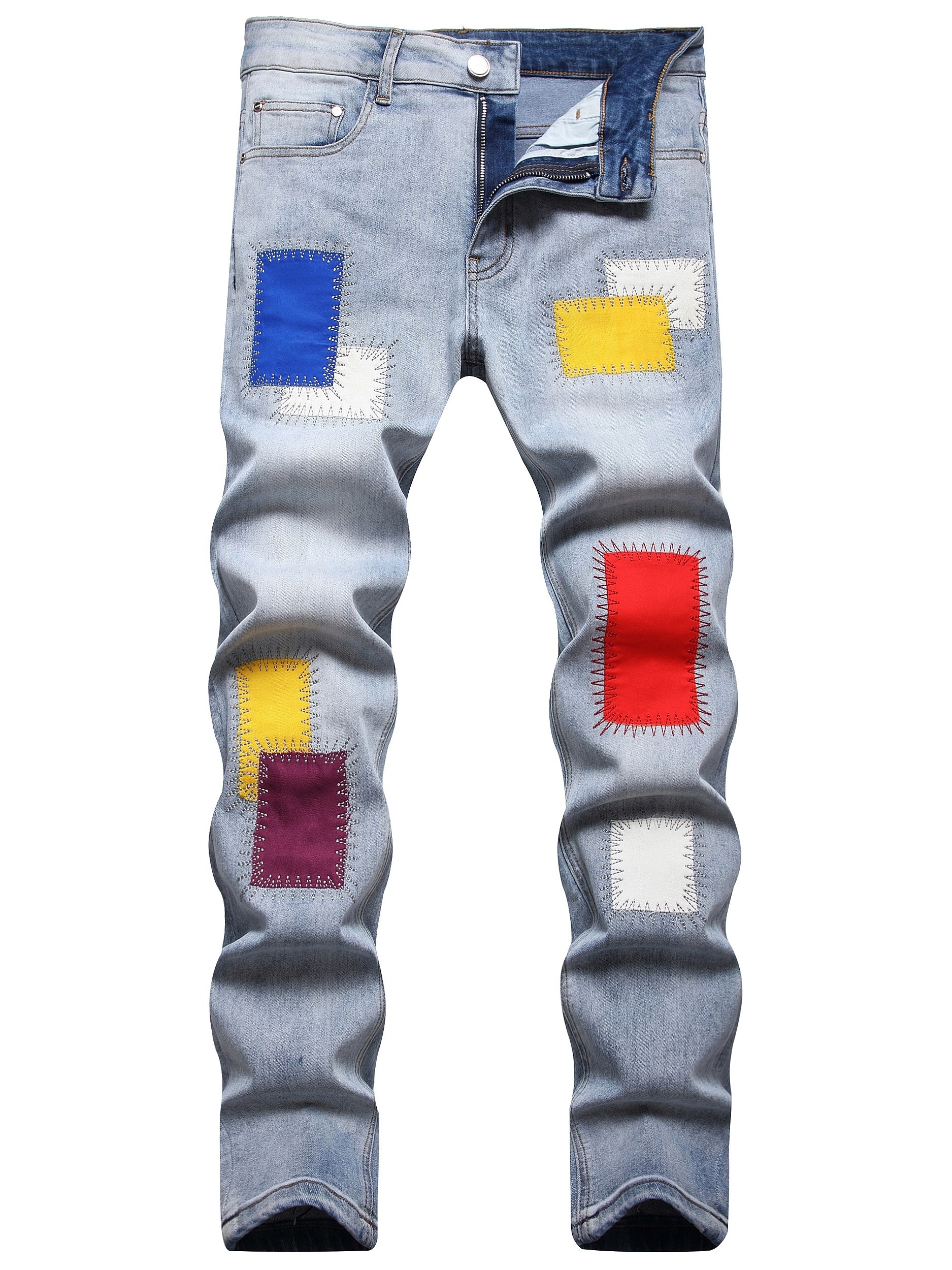Clásico Diseño Slim Fit Jeans, Pantalones De Mezclilla De Estilo Casual De  Hombre Con Estiramiento Medio Y Distresado De Estilo Callejero