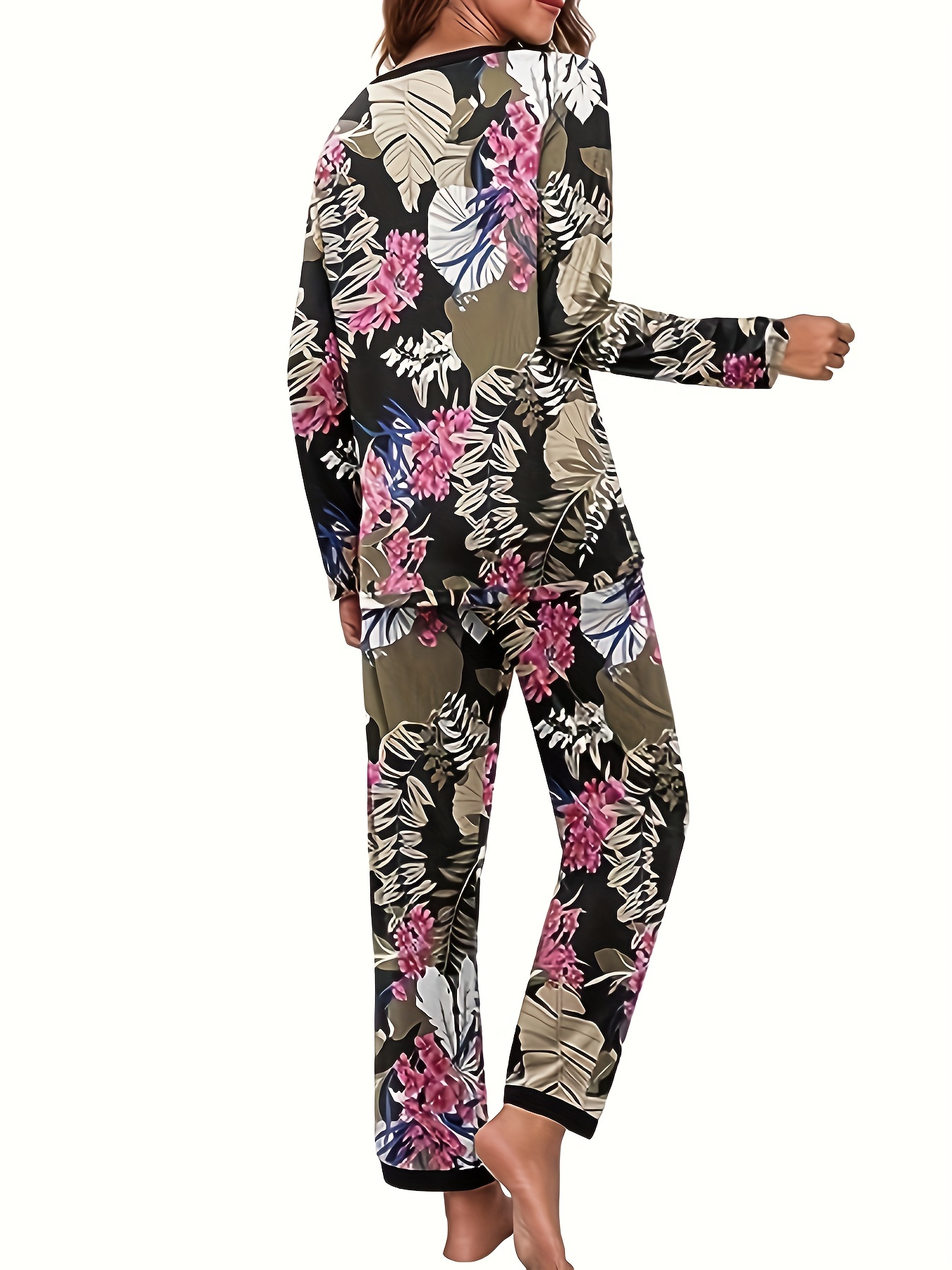 Pattern Print Lounge Set Long Sleeve Crew Neck Top & Pants Women's Loungewear