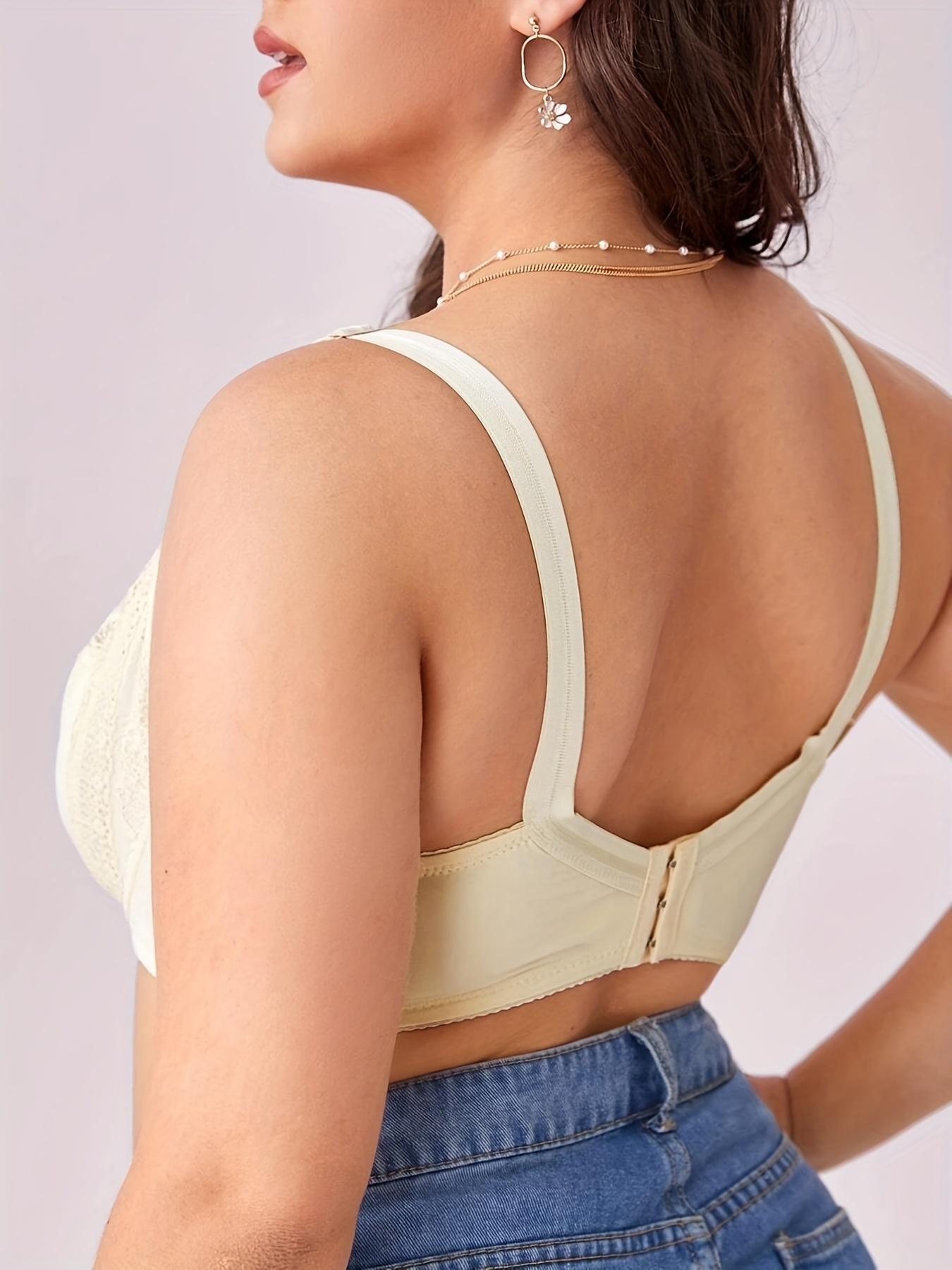 Plus Size Contrast Lace Bow Decor Puch Bra Women's Plus Semi