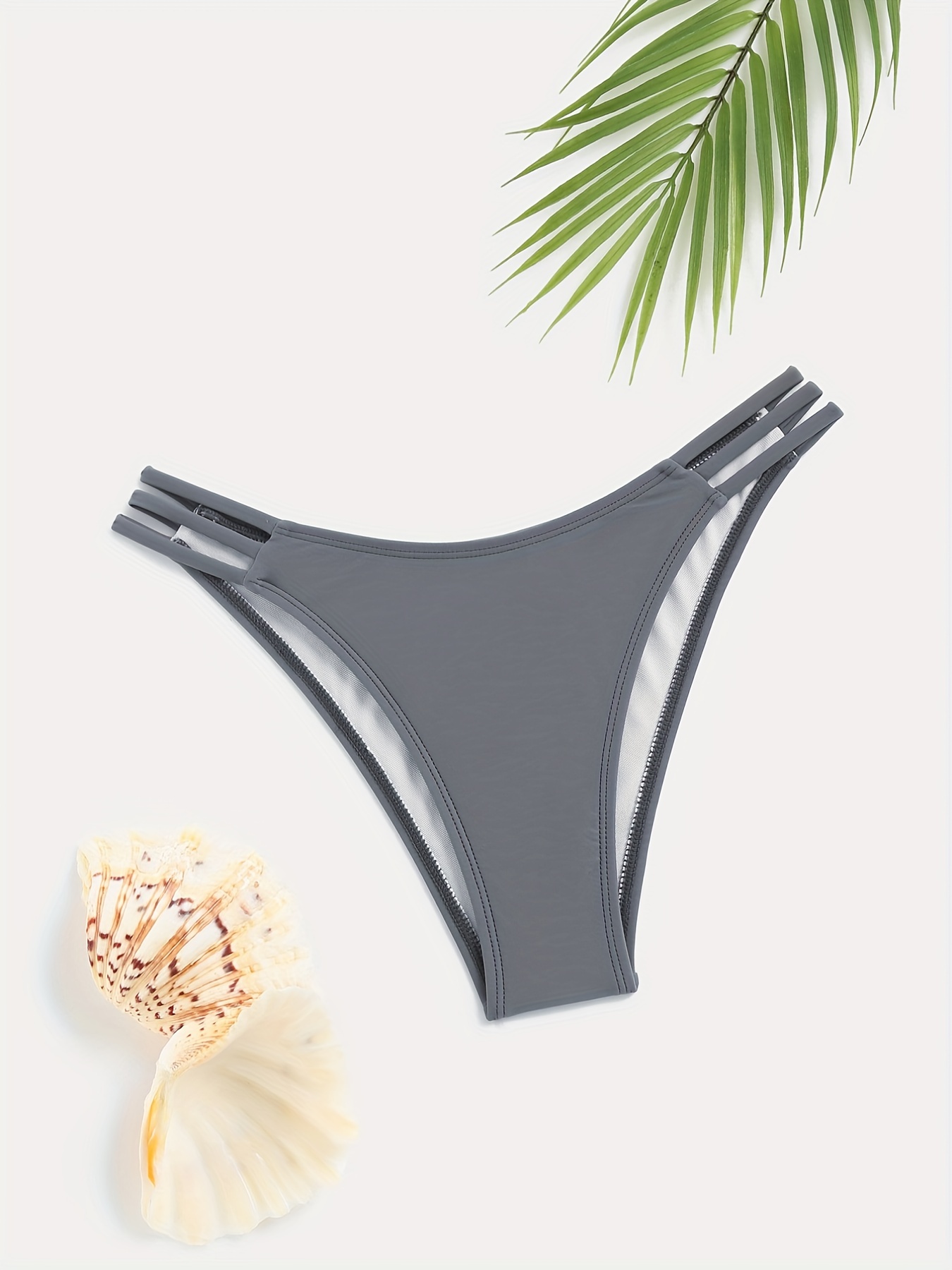 Grey Cut Out Bikini Bottom, Low Waist High-Stretch High Cut Beachwear  Bottom, Women's Swimwear & Clothing
