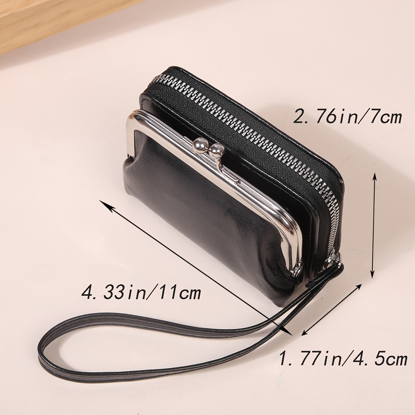  SHIMAIXJYY Double Layer Coin Purse for Women Girls Black PU  Leather Kiss-lock Mini Wallet Key Bag Card Holder : Clothing, Shoes &  Jewelry
