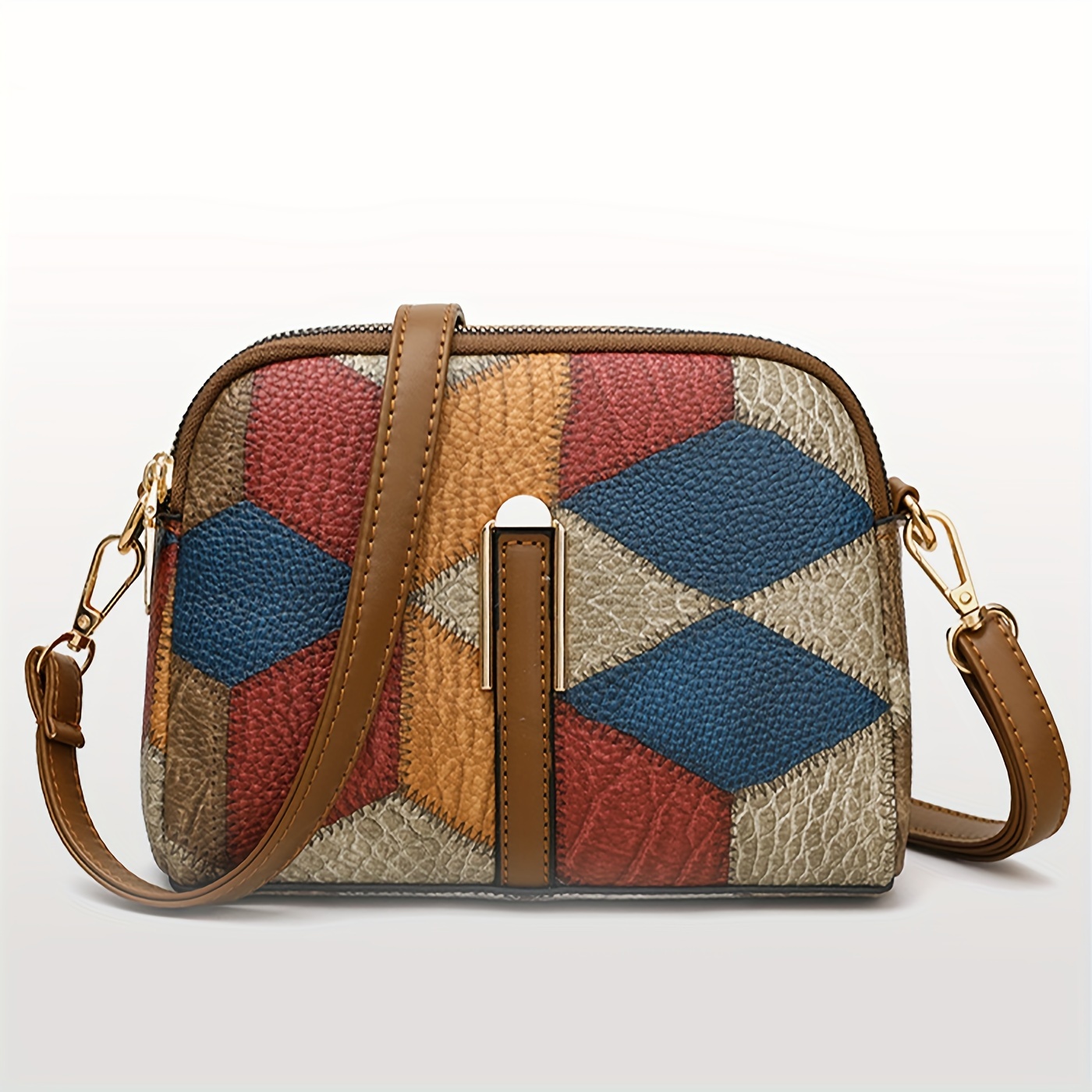 fashion color contrast mini crossbody bag pu leather multi pocket shoulder bag perfect sling bag for daily use details 14