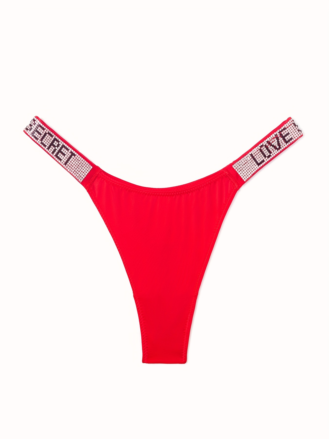 Sexy Letter Print Sports Thongs Low Waist Rhinestones Thong - Temu