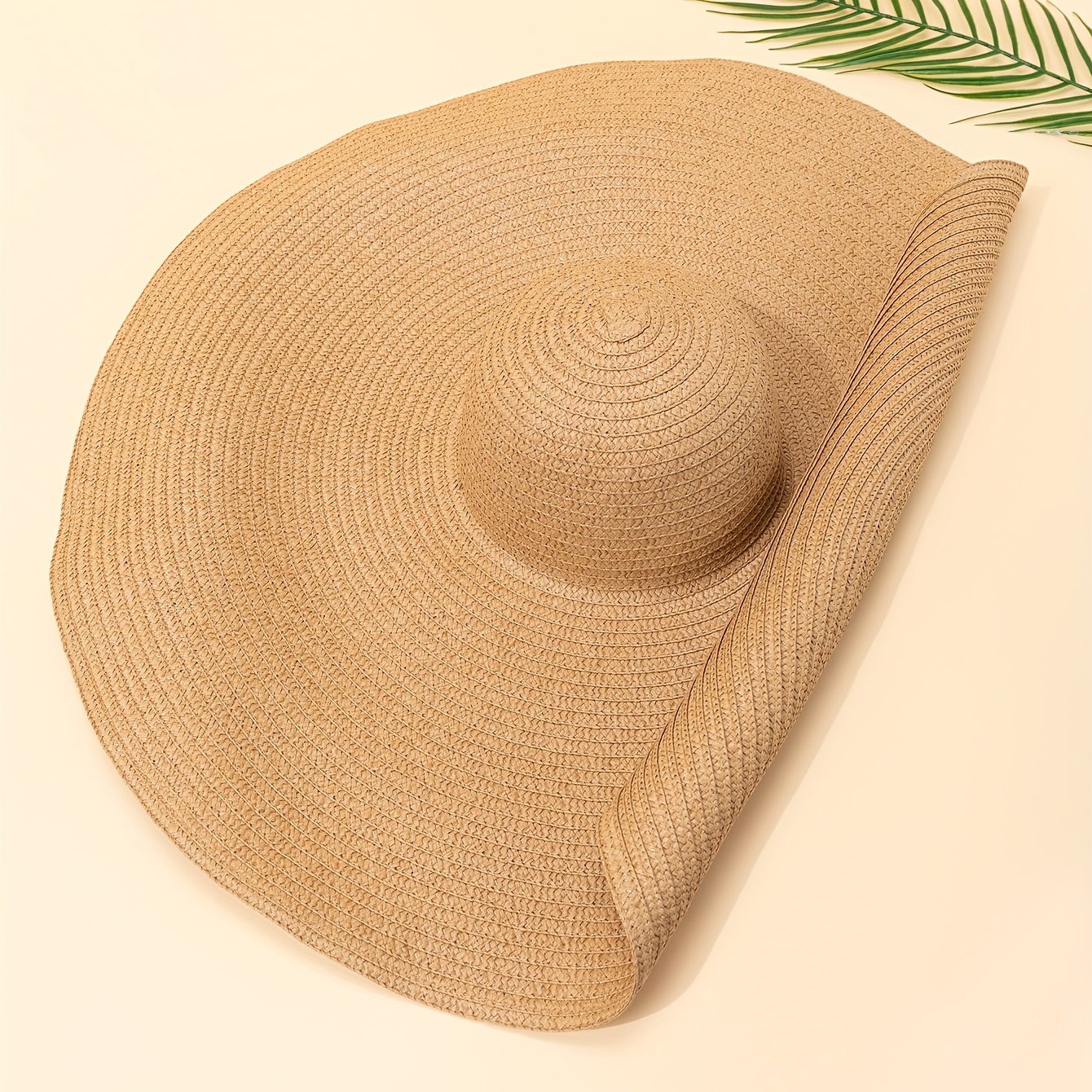 Solid Wide Brim Straw Hat for Women, Foldable Sunscreen Sun Hat, Fishing Hat for Outdoor Beach Seaside Vacation Travel,Temu