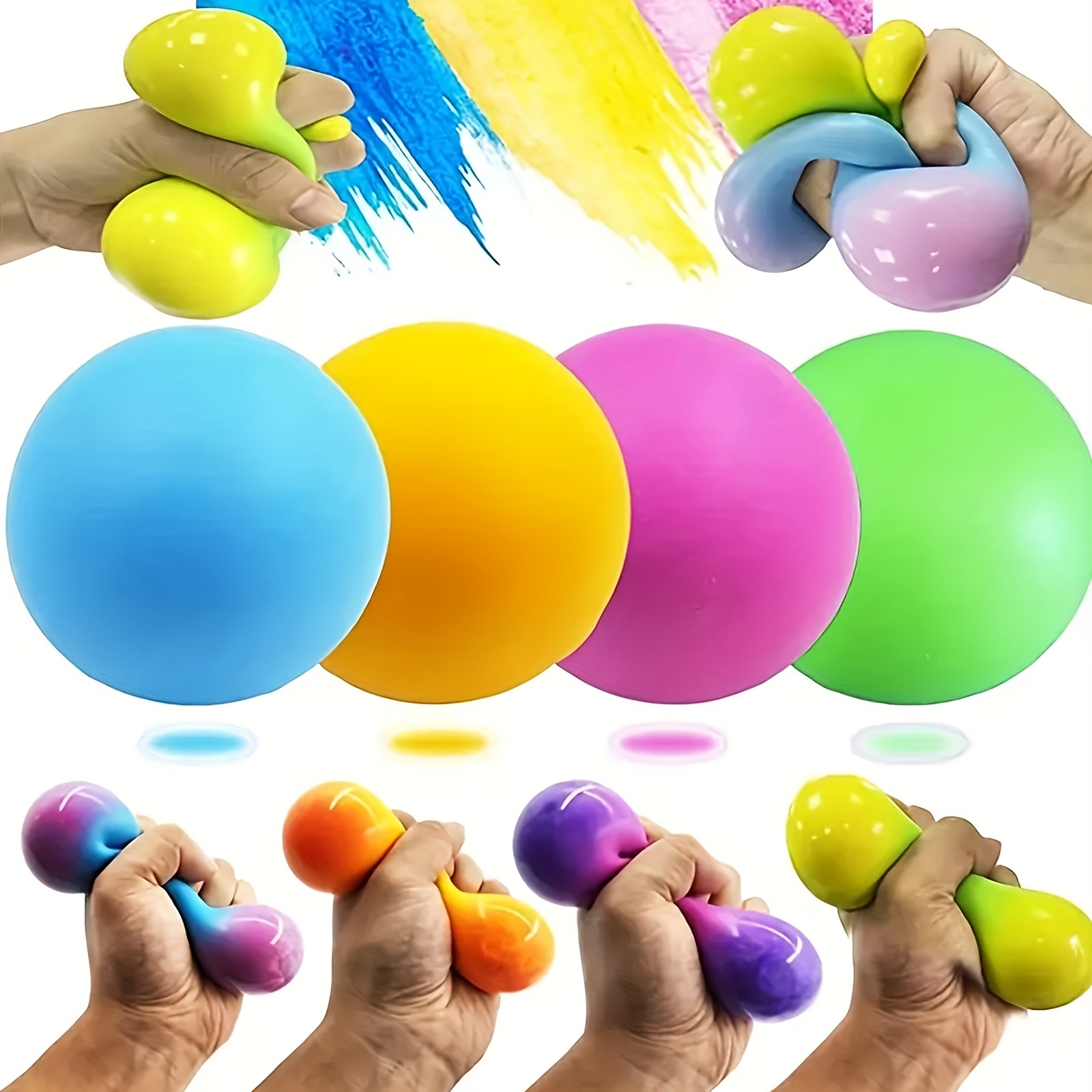 Juego de bolas sensoriales para el estrés, bola de alivio del estrés, bola  de estrés esponjosa, paquete de 4 juguetes antiestrés para adultos y niños