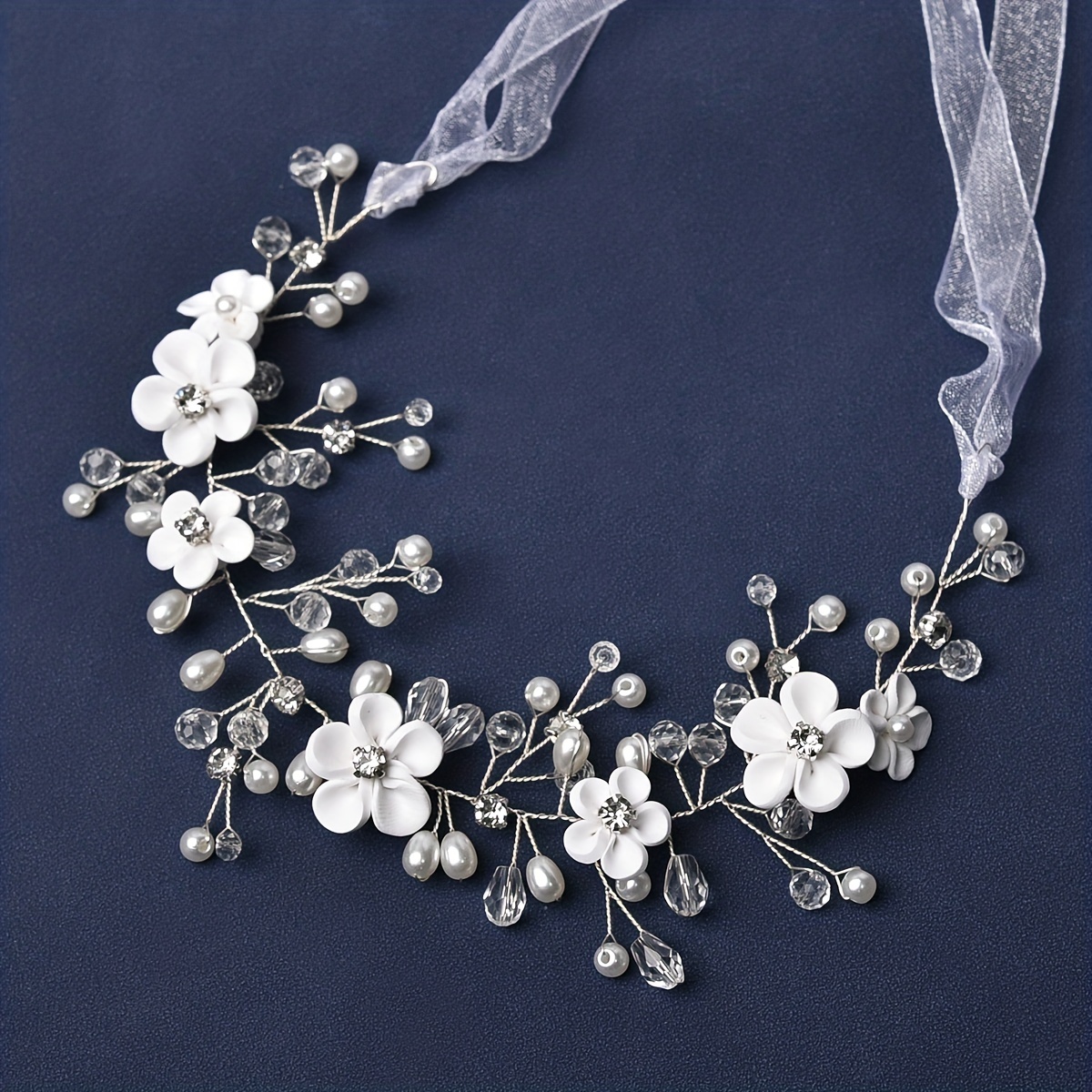 Elegante diadema nupcial para niñas imitado perla tocado corona de flores  corona de novia guirnalda cabeza aro diademas de boda joyería