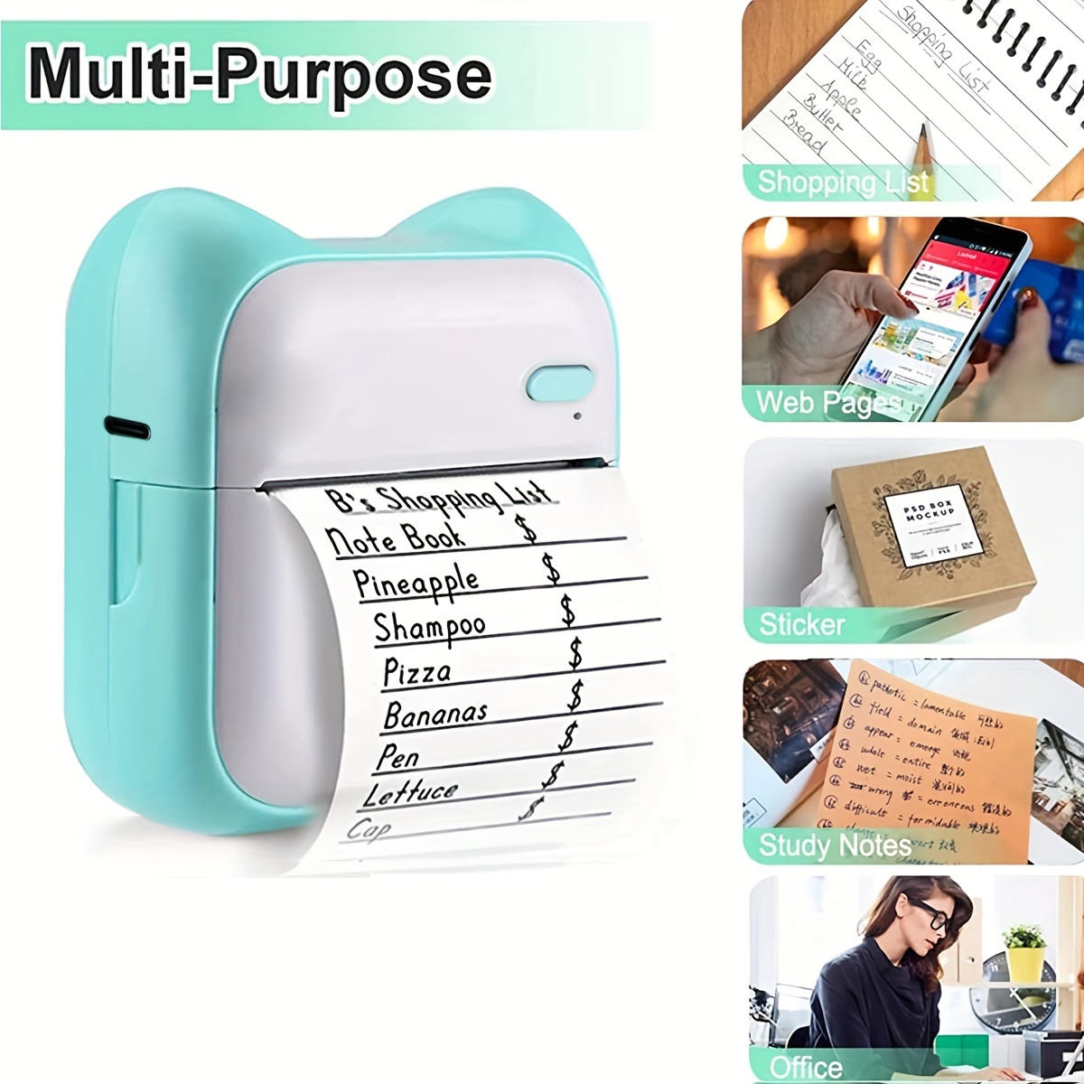 1set Portable Mini Printer With Printer Paper