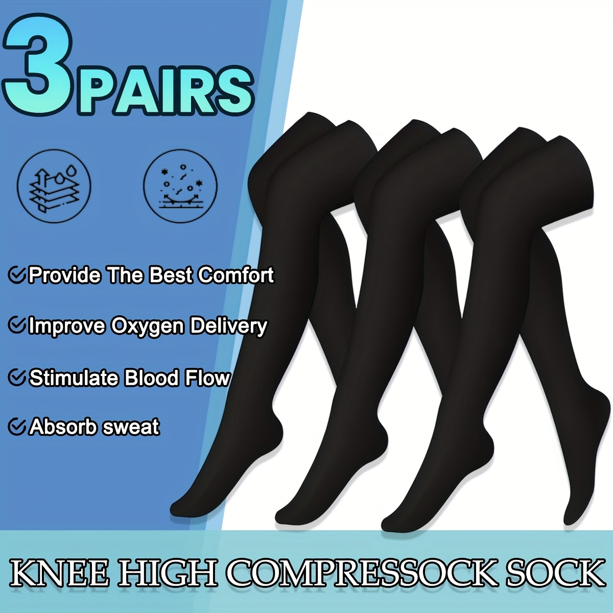 Compression Socks Solid Color Knee Sports Socks Circulation - Temu