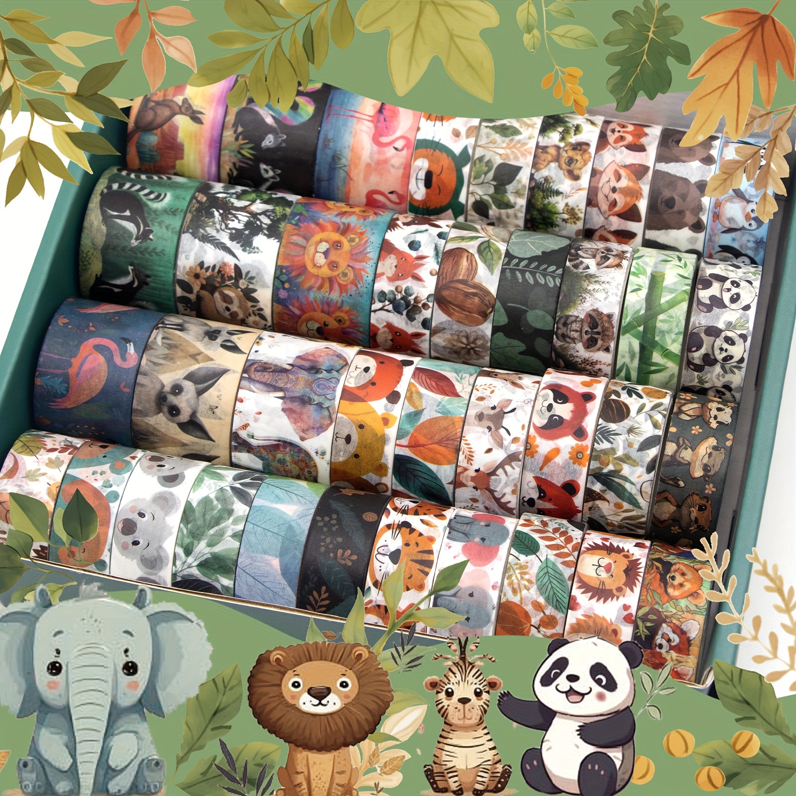 

Value Pack 38pcs Cute Wild Washi Tape Set, 38 Rolls Animals Washi Tapes For Journaling Supplies, 25mm & 15mm Wide Kawaii Tape For Scrapbooking, Planners, Diy Crafts
