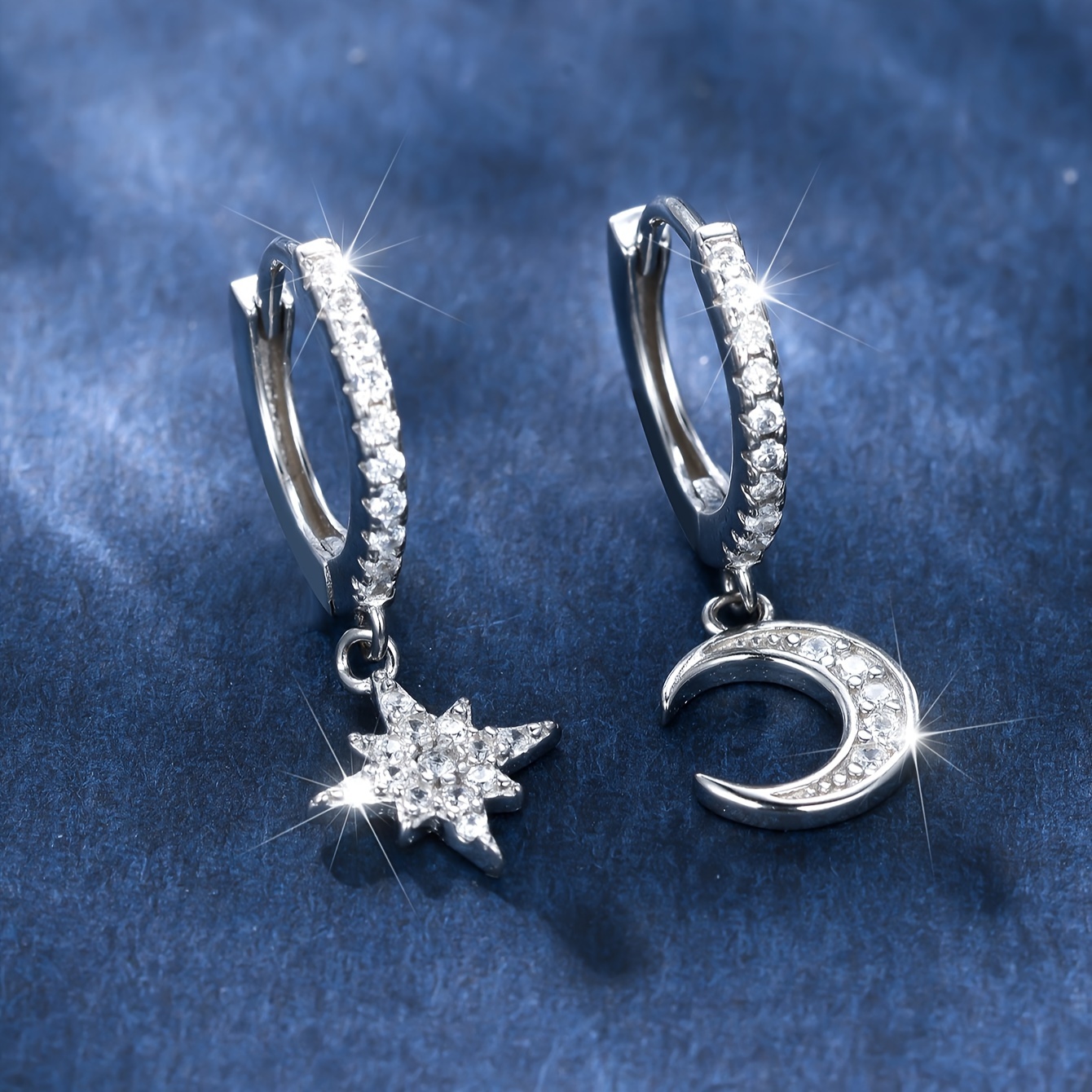Exquisite 925 Silver Star Oval Earrings with Synthetic Zirconia
