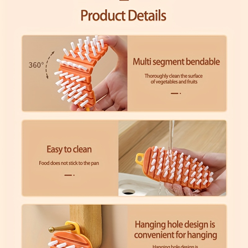 Carrot Shaped Multifunctional Bendable Fruit And Vegetable Cleaning Brush