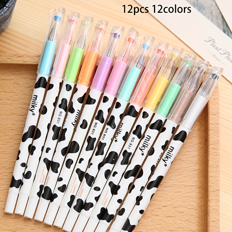 12 pièces/ensemble, stylo mignon coloré stylos vache laiteuse, stylo à  bille extra-fin de 0,35 mm parfait pour les fournitures scolaires de bureau