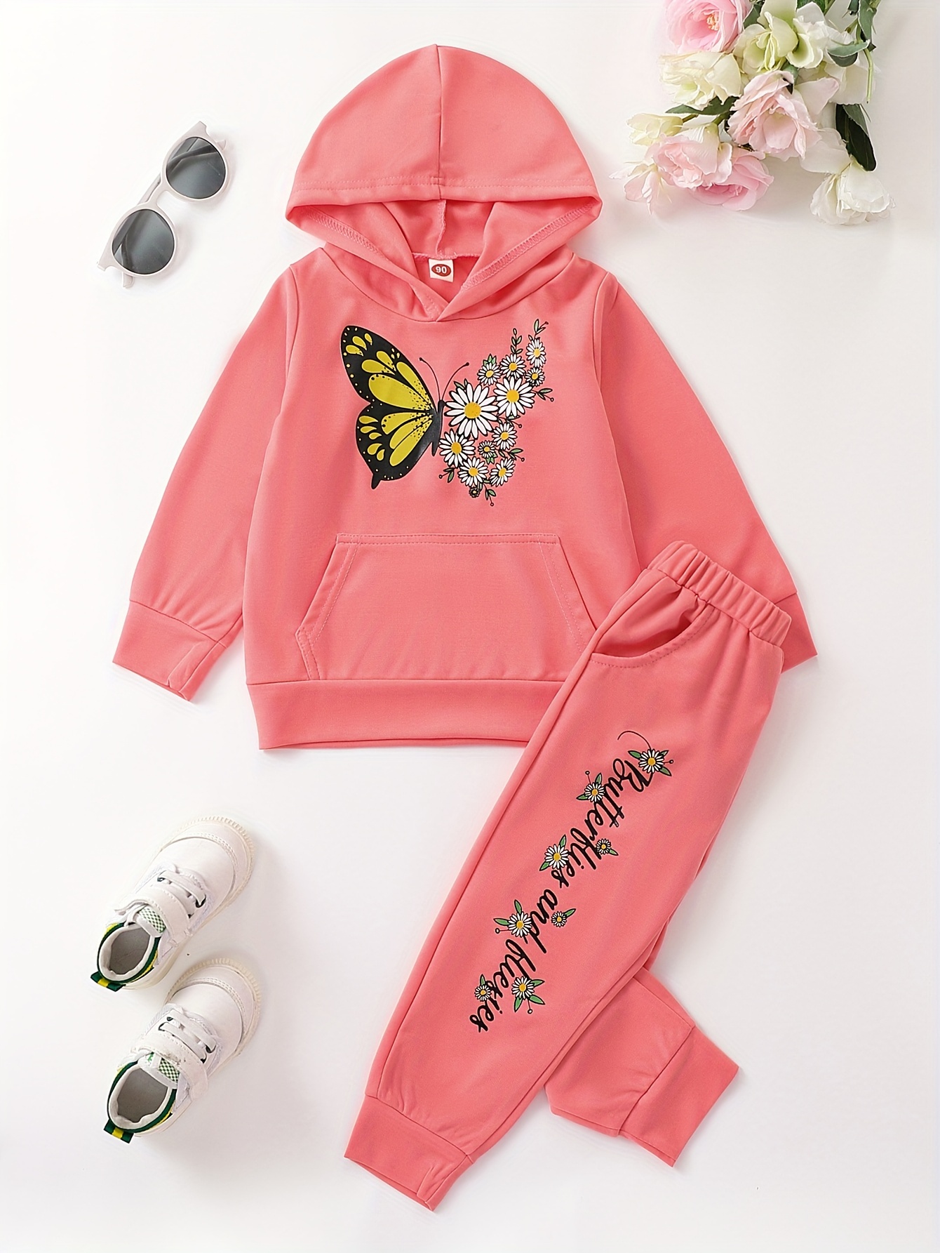 Toddler Girls 2 Piece Floral Butterflies Graphic Crew Neck - Temu