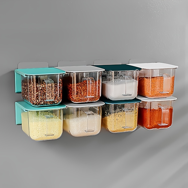Clear Seasoning Box Seasoning Organizer Box Storage Container Combo Set 3  Compartment with Handle Kitchen Spice Pots Condiment Jar for Spice Apricot