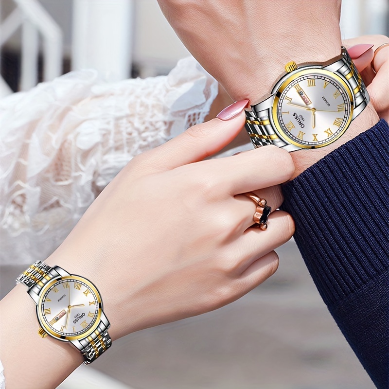 2 Stück Paar Uhren Luxus Runde Zeiger Quarzuhr Rom Mode - Temu Austria
