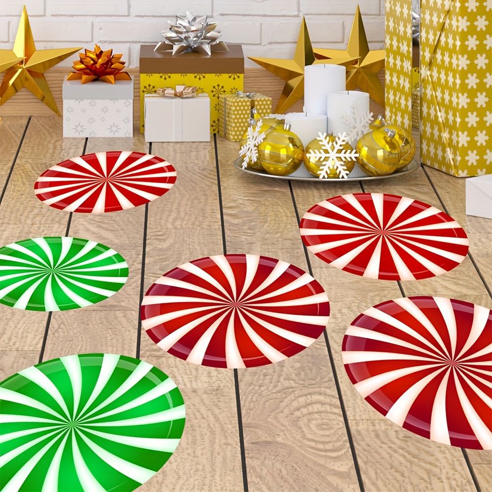 TEMU 6pcs Christmas Floor Sticker, Colorful Candy Pattern Self-adhesive Wall Stickers, Bedroom Entryway Living Room Porch Home Decoration Wall Stickers, Removable Stickers, Wall Decor Decals