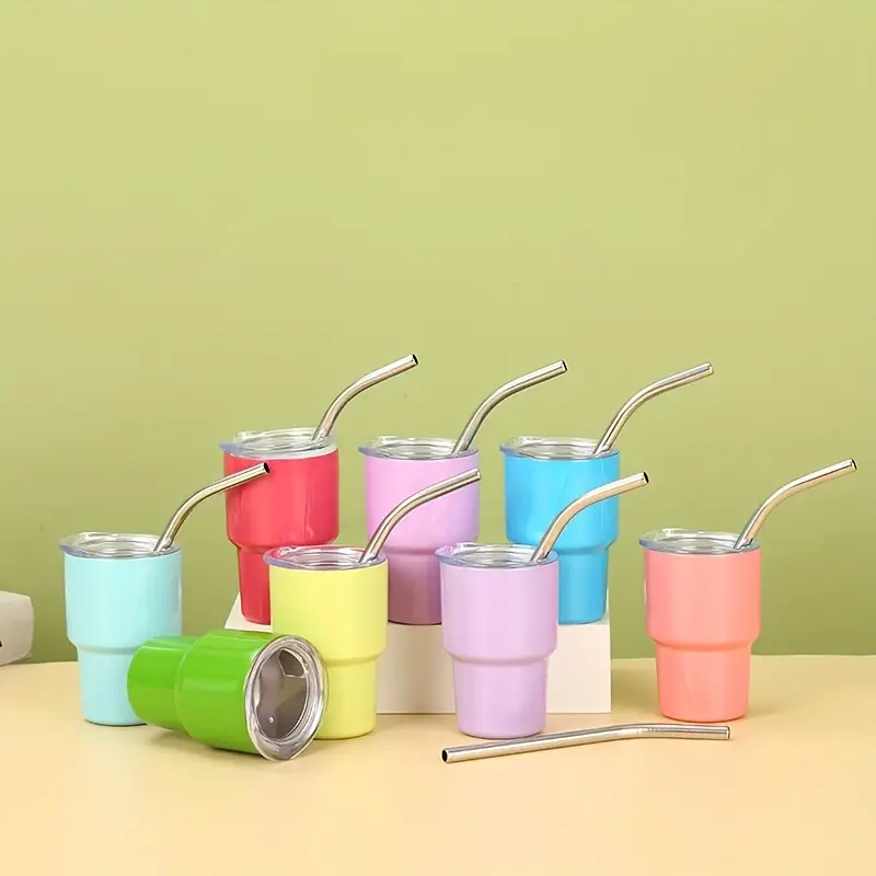 Mini Stainless Steel Tumbler Cup With Straw For Party Outdoor Sports - Temu