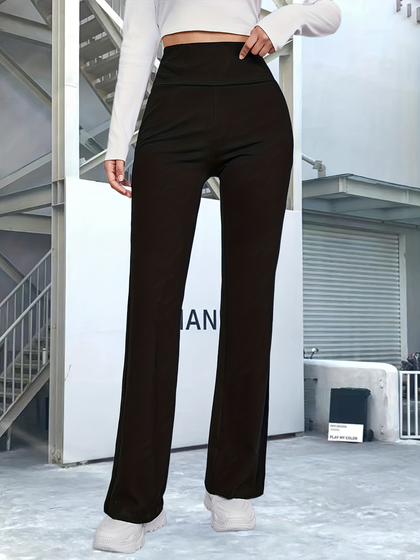 Y2k Sexy Solid Flare Leg Pants Casual High Waist Fashion - Temu