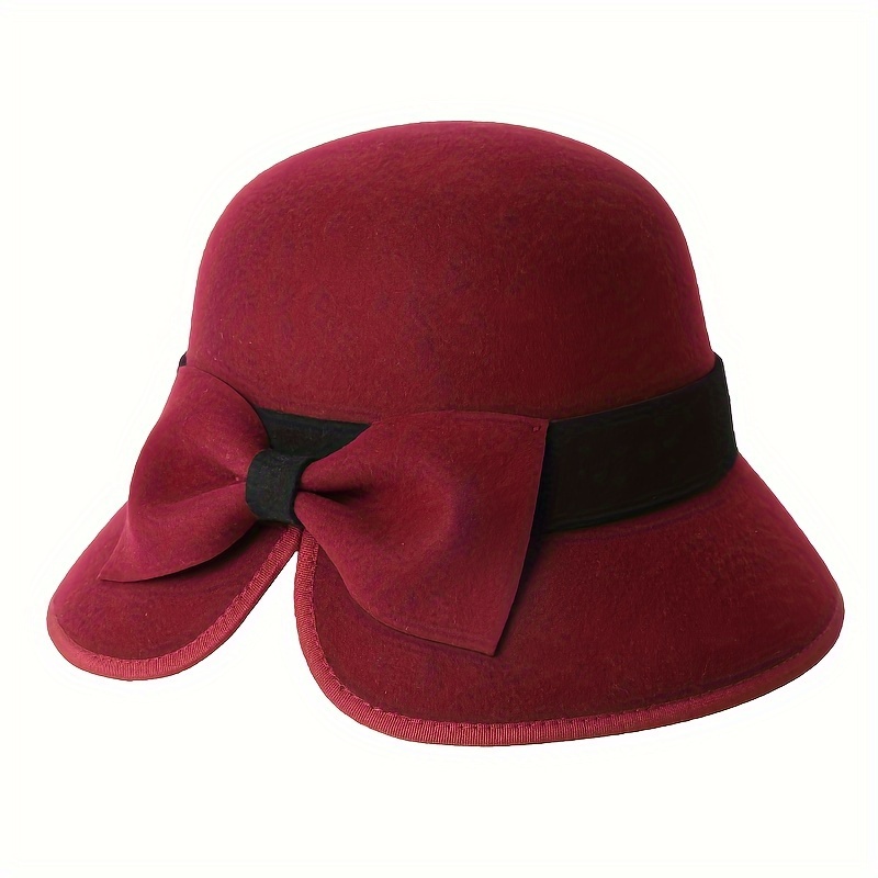 Winter Vintage Wool Bucket Hat Classic Bowknot Decor Basin Hats Lightweight  Fisherman Cap For Women