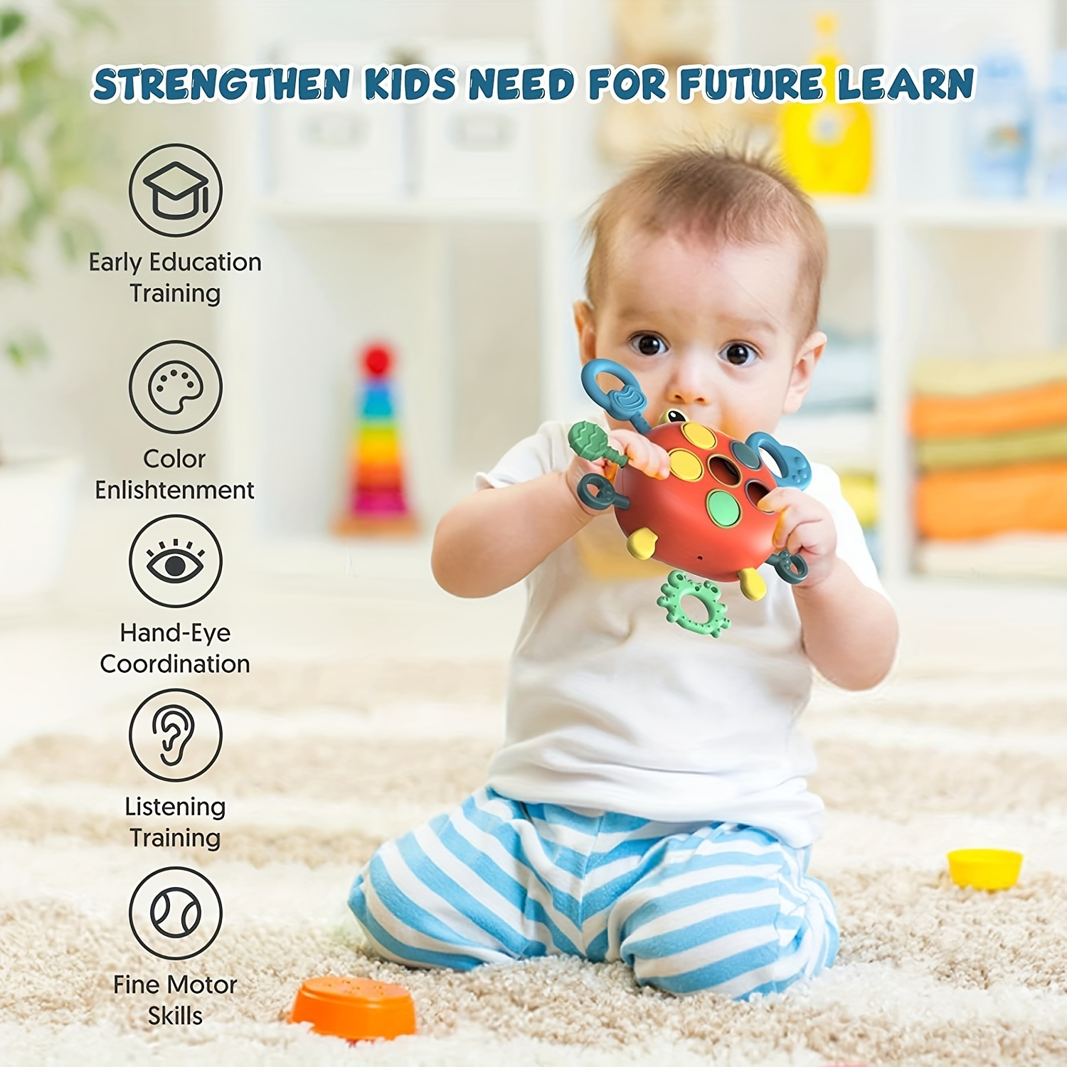 Juguetes para bebés de más de 18 meses, juguetes de viaje y dentición para  bebé, juguetes sensoriales de cuerda de grado alimenticio para niños