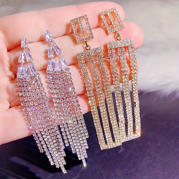 10 pairs lot shiny zircon decor dangle earrings simple luxury style zinc alloy jewelry gift for friends details 19