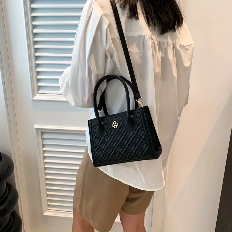 Geometric Embossed Square Satchel Bag