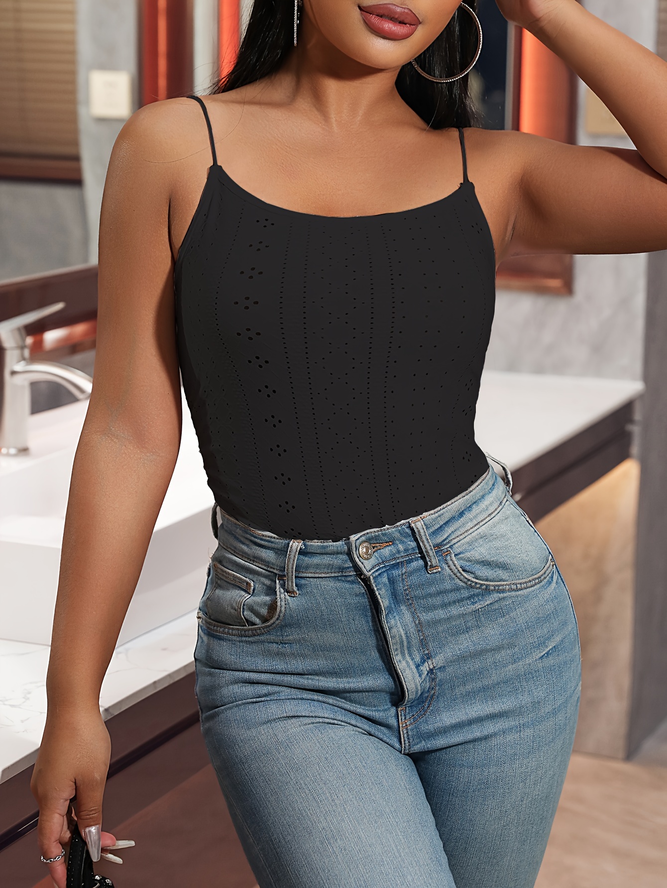 Eyelet Lace Bodysuit in Black