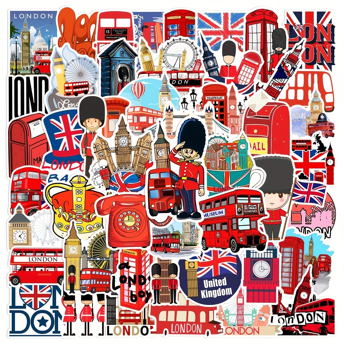 

50pcs English Red Style London Series Graffiti Sticker For Motorcycle Laptop Desktop Cup Waterproof Sticker