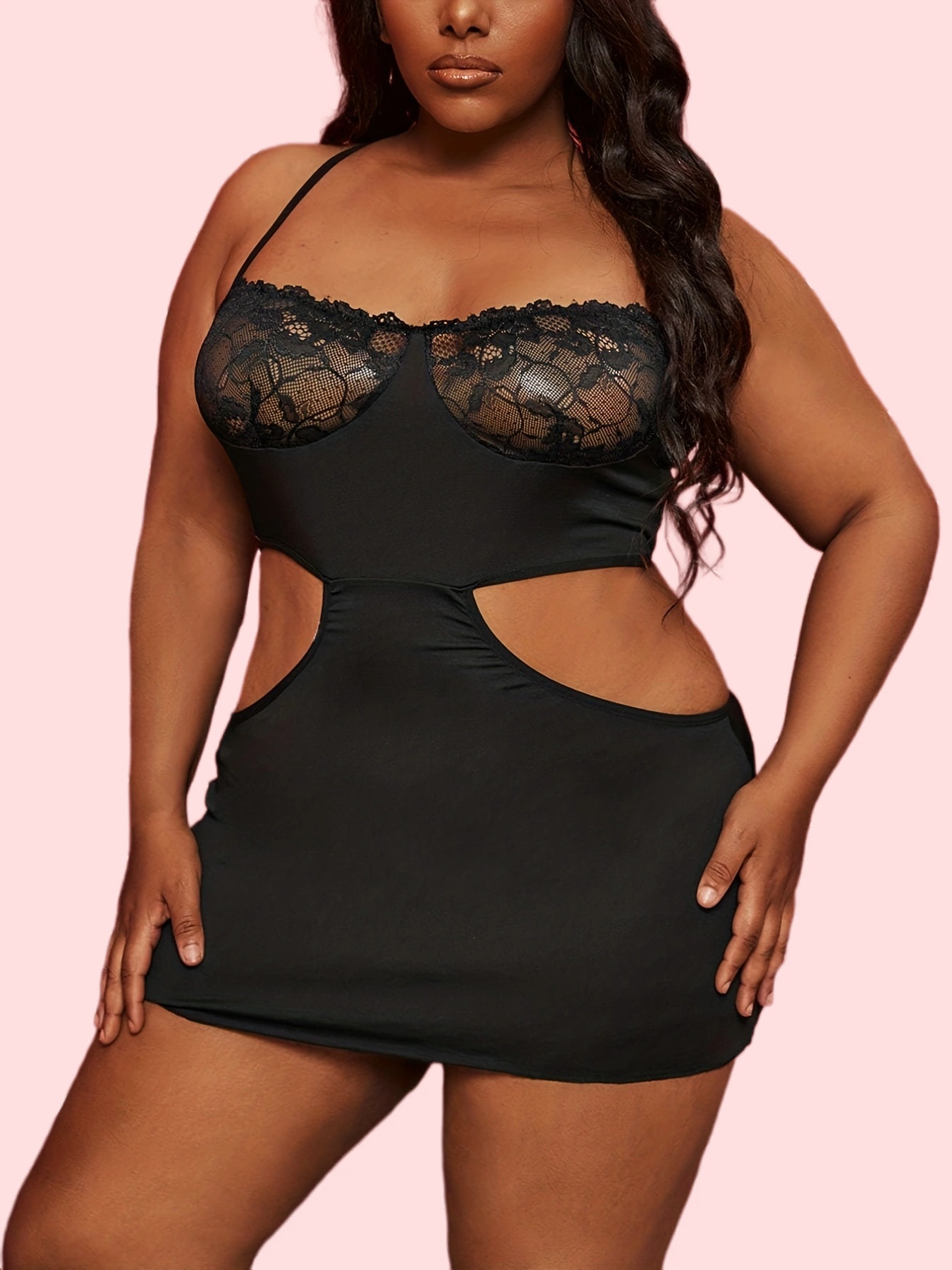 Plus Size Solid Contrast Lace Criss Cross Sexy Costumes - Temu
