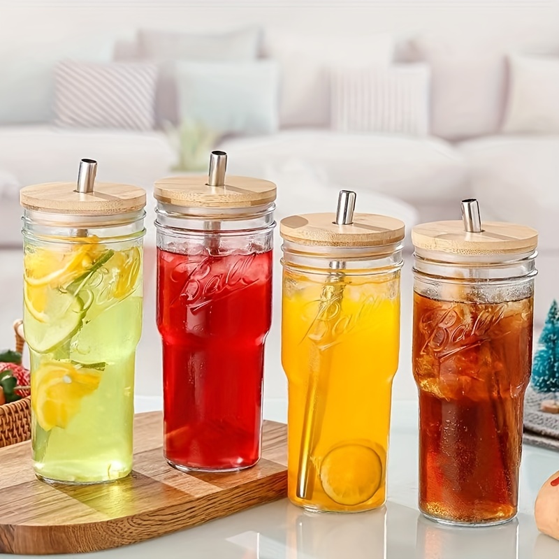 Glass Mason Jar With Lid And Straw, Glass Water Cup With Handle, Iced  Coffee Cups, Drinking Glasses For Juice, Milk, Tea, And More, Summer Winter  Drinkware - Temu