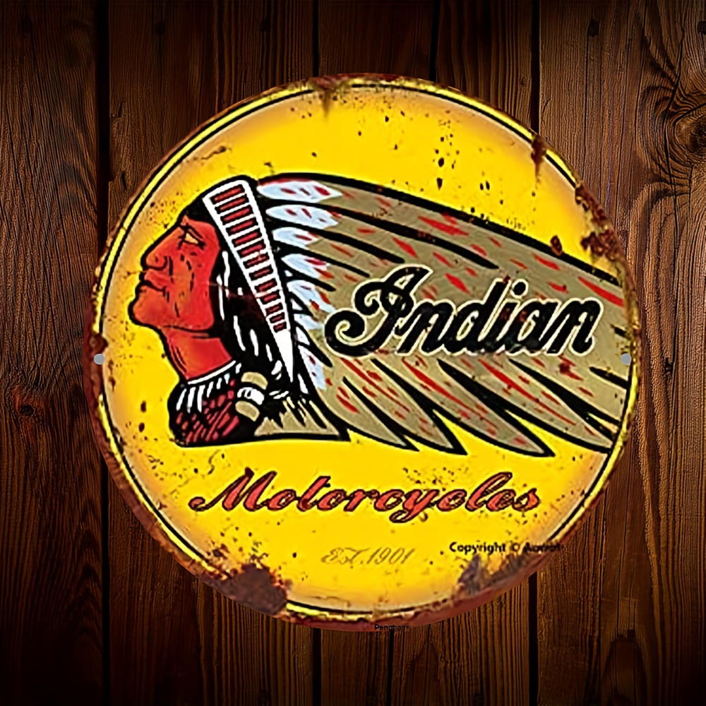 

1pc Indian Motorcycle Sign Circular Hanging Sign Wall Painting Vintage Poster - Suitable For Home And Kitchen, Bar, Cafe, Garage Wall Decoration Vintage Gift 7.9 × 7.9 Inches