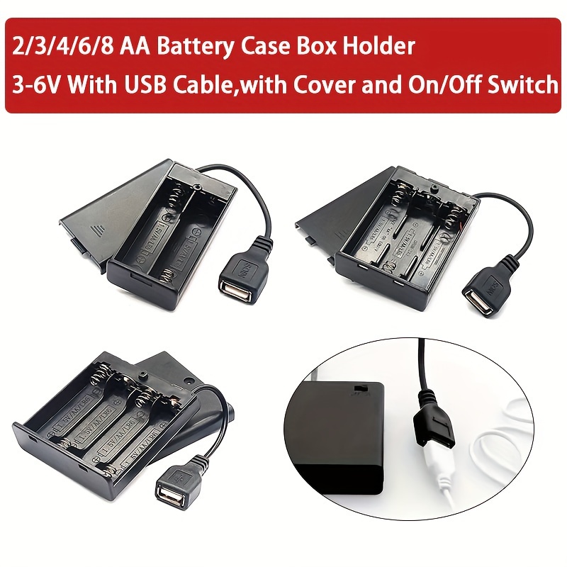 

2pcs Aa Battery Holder Aa Battery Box Aa Battery Case With Usb Power Port With Cover With Switch With 2/3/4/6/8 Slot Diy