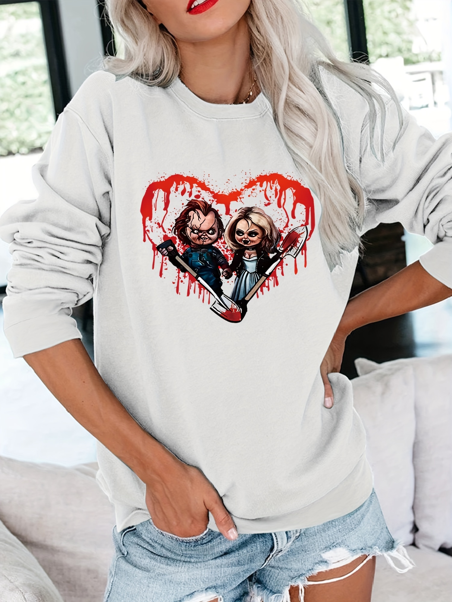 Graphic Print Crew Neck Sweatshirt Sudadera Casual Manga - Temu Mexico