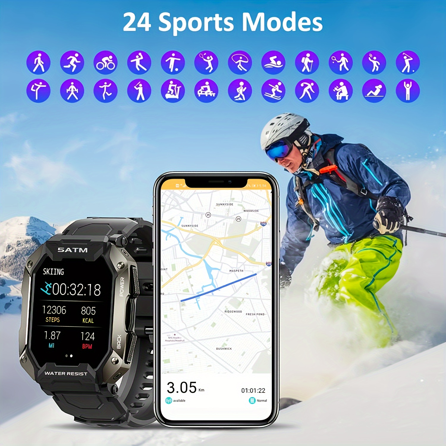 Outdoor Military Watch 5ATM Waterproof Watches Bluetooth Smartwatch Sport  For Men Watch 2023 New Clock For Xiaomi realme Huawei