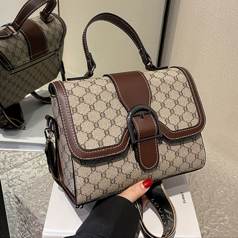 Retro Letter Print Crossbody Bag, Luxury Square Handbag For Women, Buckle  Flap Purse With Top Handle - Temu