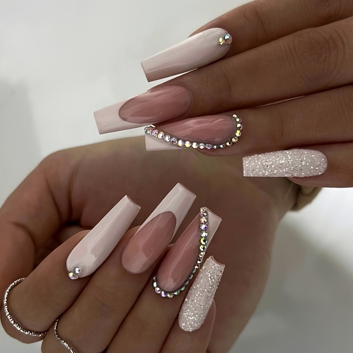 Sparkling White Acrylic Ballerina Press On Nails Full - Temu