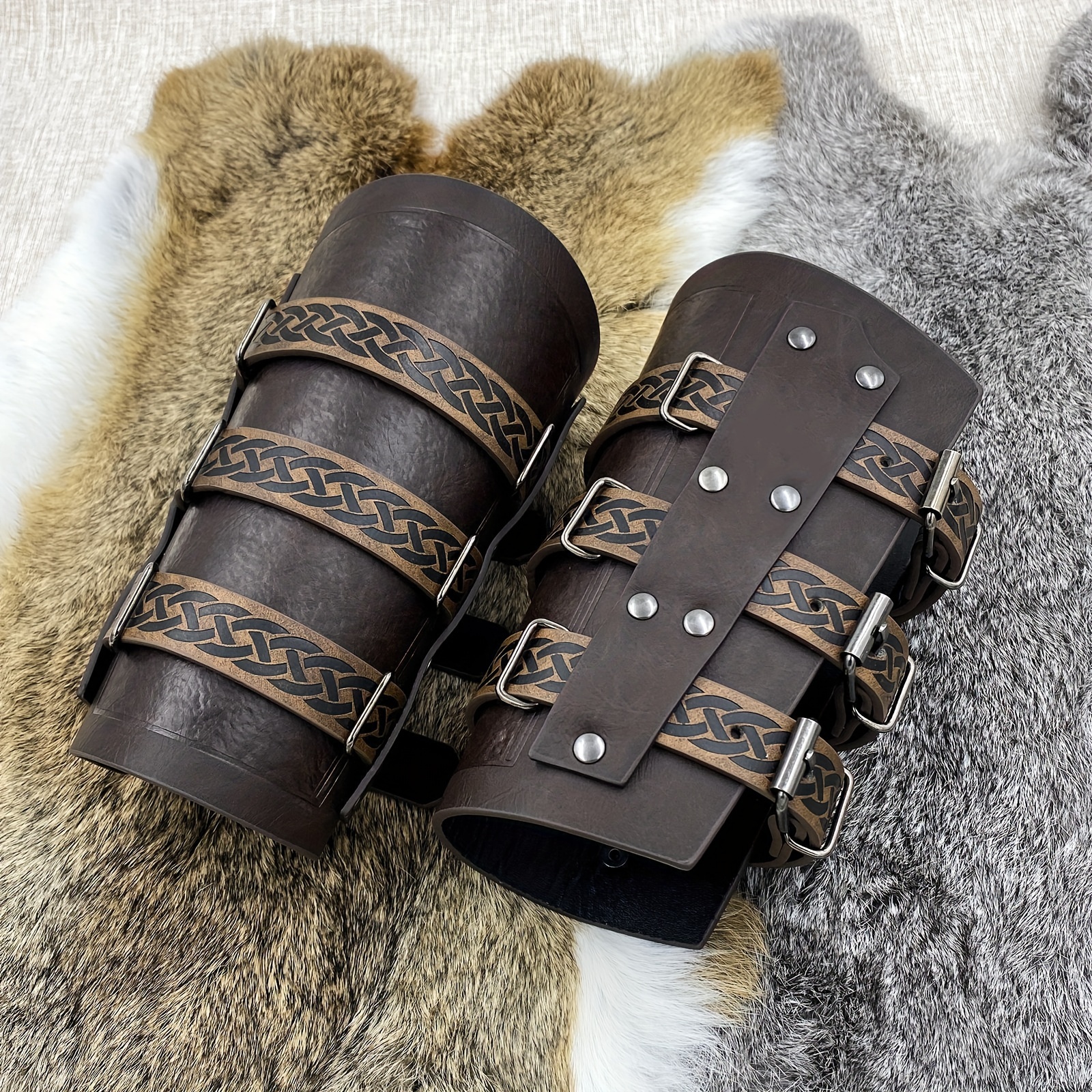 1pcs Nordic Viking Embossed Arm Bracers Medieval PU Leather Arm