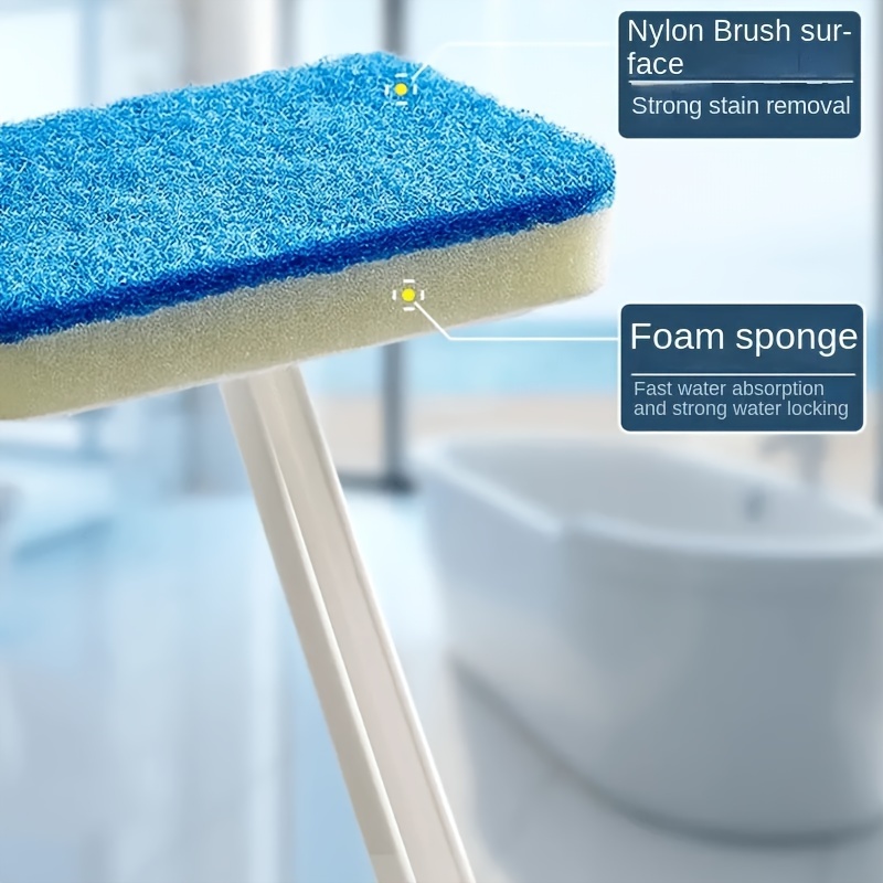 Brosse de nettoyage 3 en 1 pour carrelage de salle de bain, brosse à  récurer à long manche de 147 cm, poils rigides, éponge + tampon en  microfibre