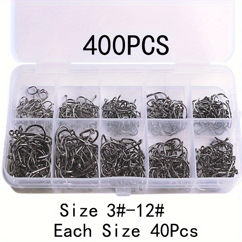 160 Pieces Assorted Size Fishing Hooks Silver Carbon Eye End with Cases