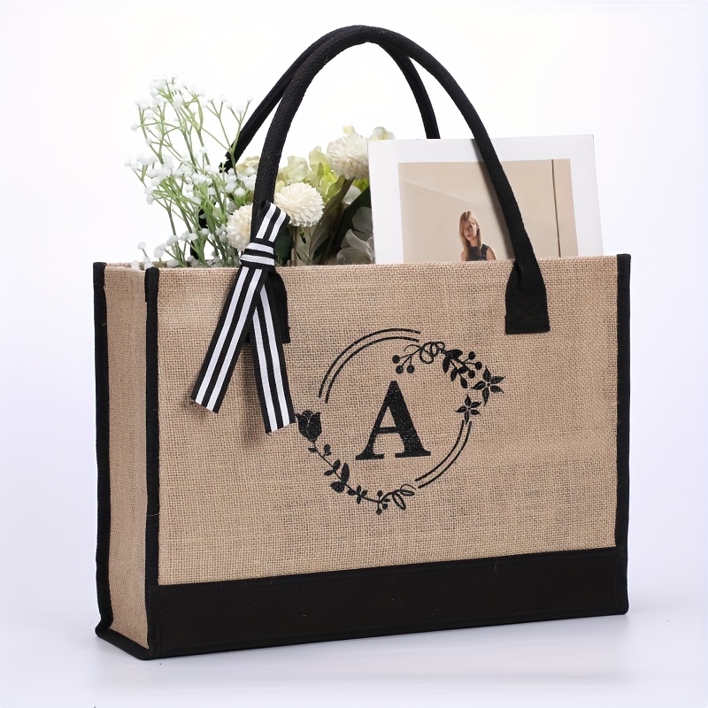 Women Canvas Bags Shopping Bag Tote Bags Reusable Grocery Handbags Storage  Bag Name Initials A Lettern Pattern Shoulder Bags Large Capacity Student  Handbag