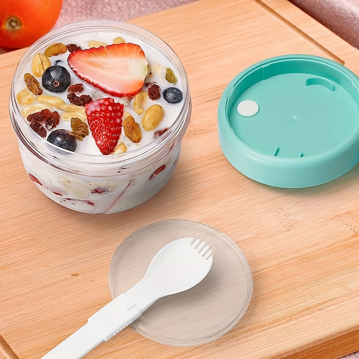 Breakfast Salad Mason Jar With Foldable Spoon And Lid, Portable Container  For Fruits, Vegetables, Yogurt, Dieting