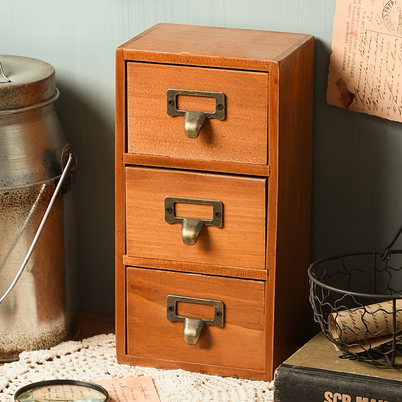 Vintage Wooden Storage Drawer Office Desktop Storage Box - Temu