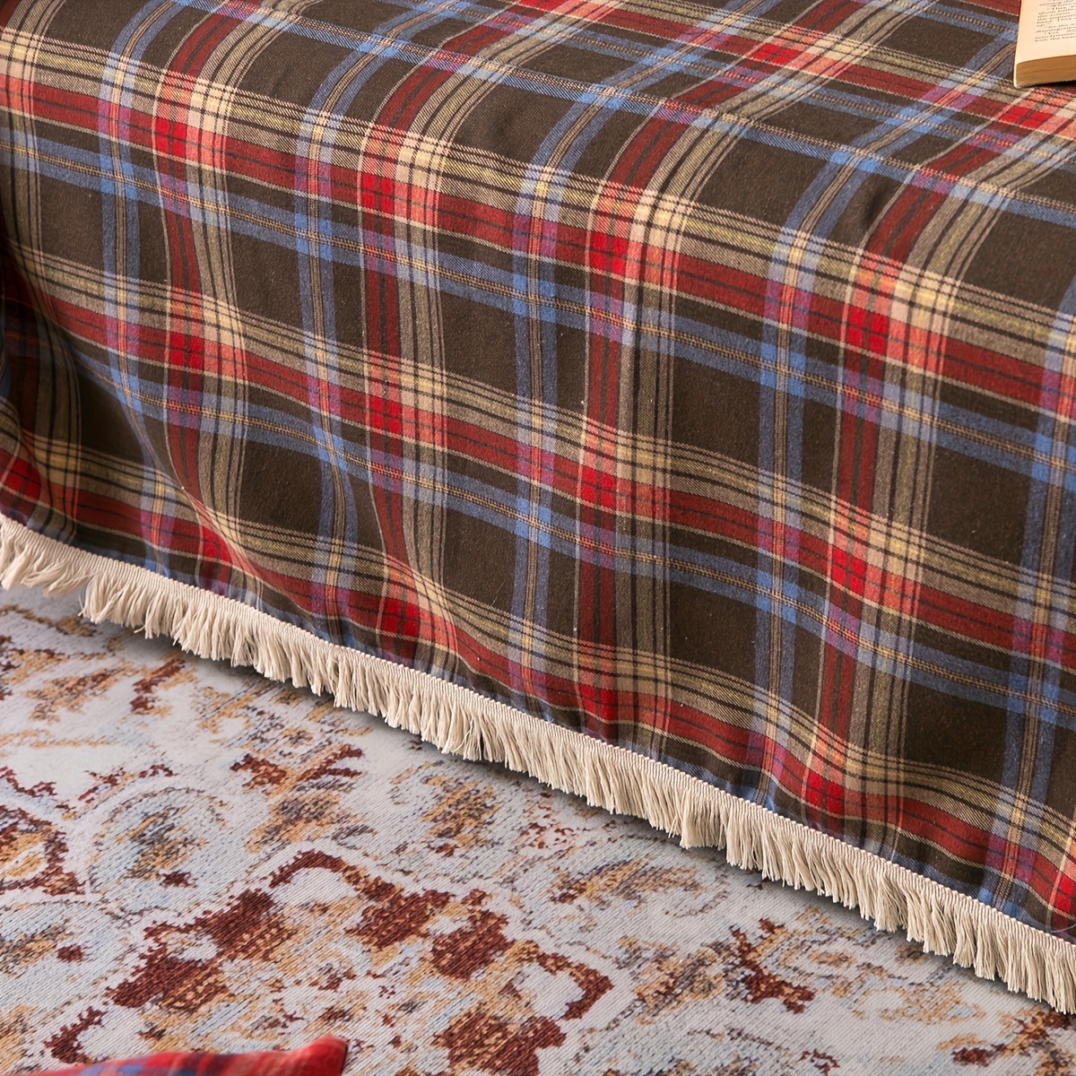 Retro Sofa Slipcover Christmas Coffee Red Woven Plaid Non-slip Sofa Cover