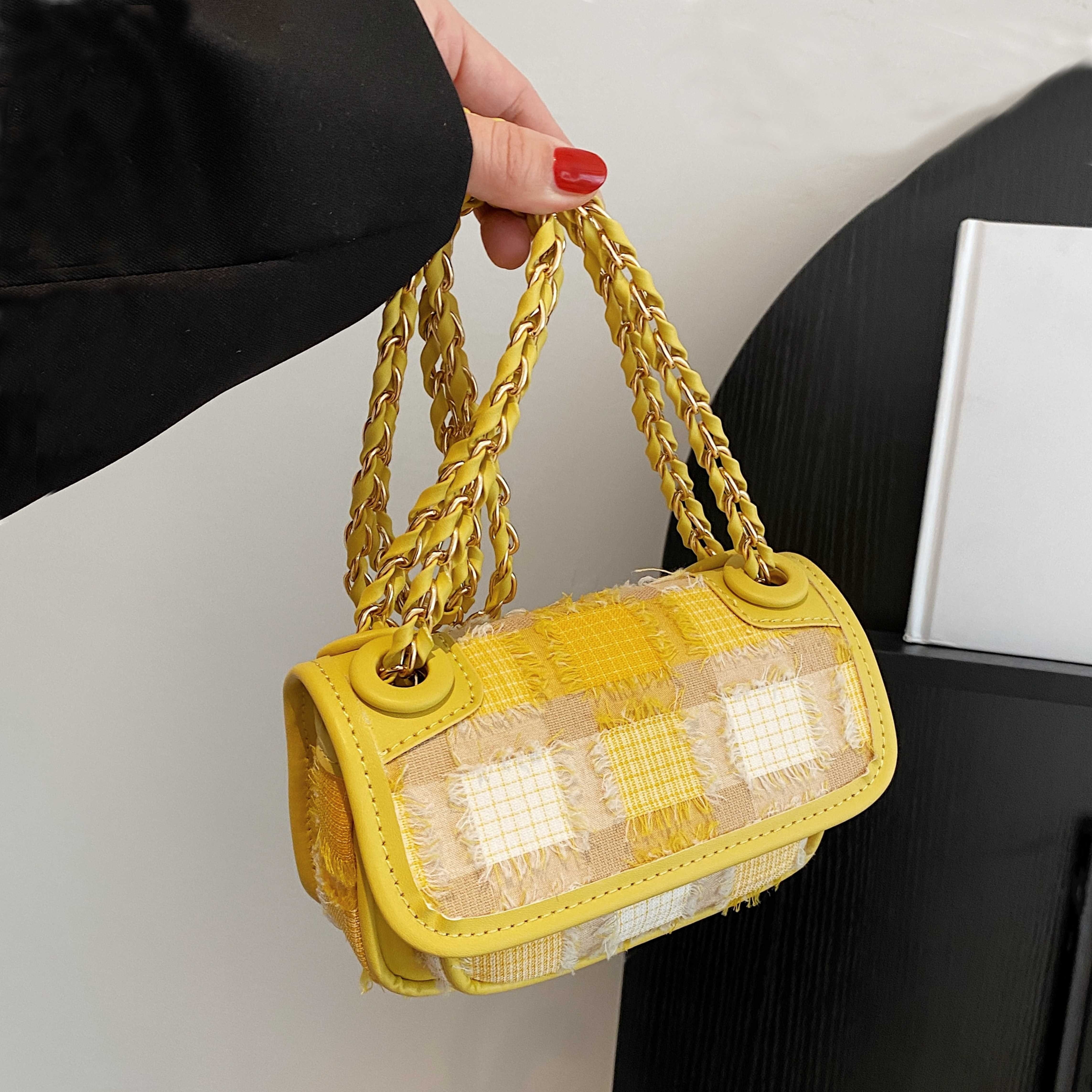 Vintage Print Small Shoulder Bag Crossbody Bags for Womem Casual Shell Bag  Chain Plaid Handbag Brand Designer Messenger Bag