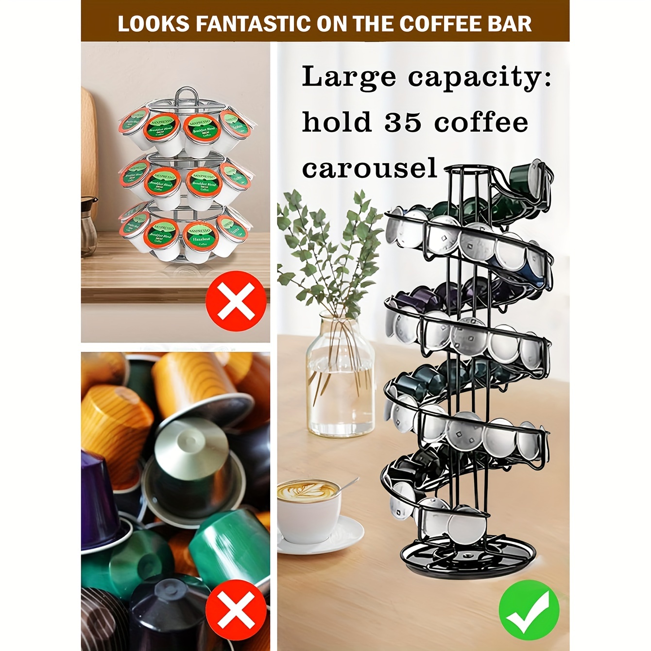 1pc Pod Stands, K Cup Holder, Coffee Pod Holder For Counter, Rotating K Cup  Organizer, Coffee Pod Storage For Coffee Shop Desktop Office And Kitchen