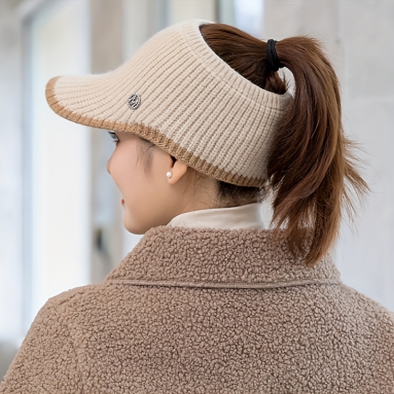 Backless Ponytail Baseball Baseball Hat, Dad Hats Warm Plush Thick Knit Hat Winter Golf Sun Hats Outdoor Cold Proof Visors Hat for Women,Temu