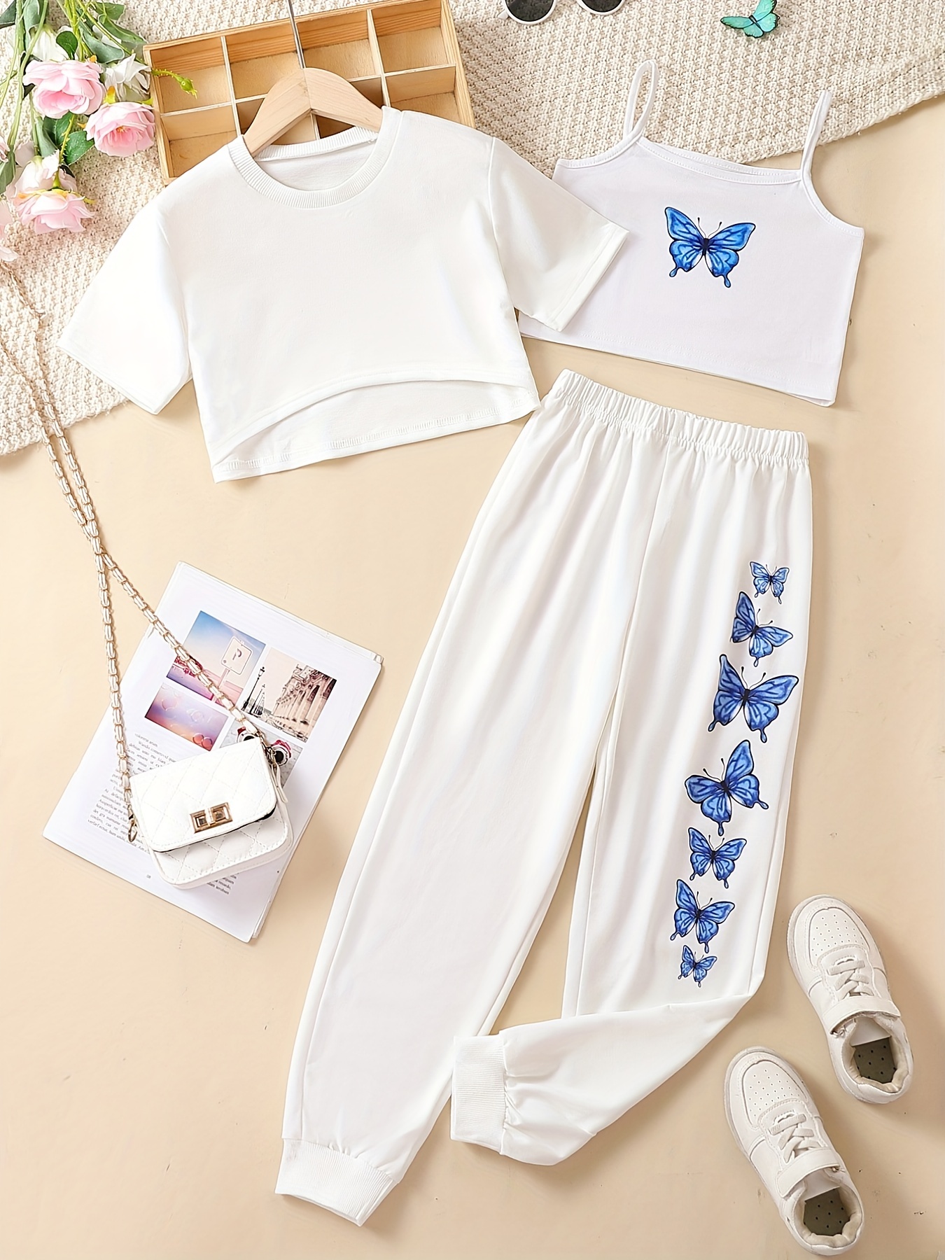 Girls' Butterfly Graphic Casual Suit 3pcs Set